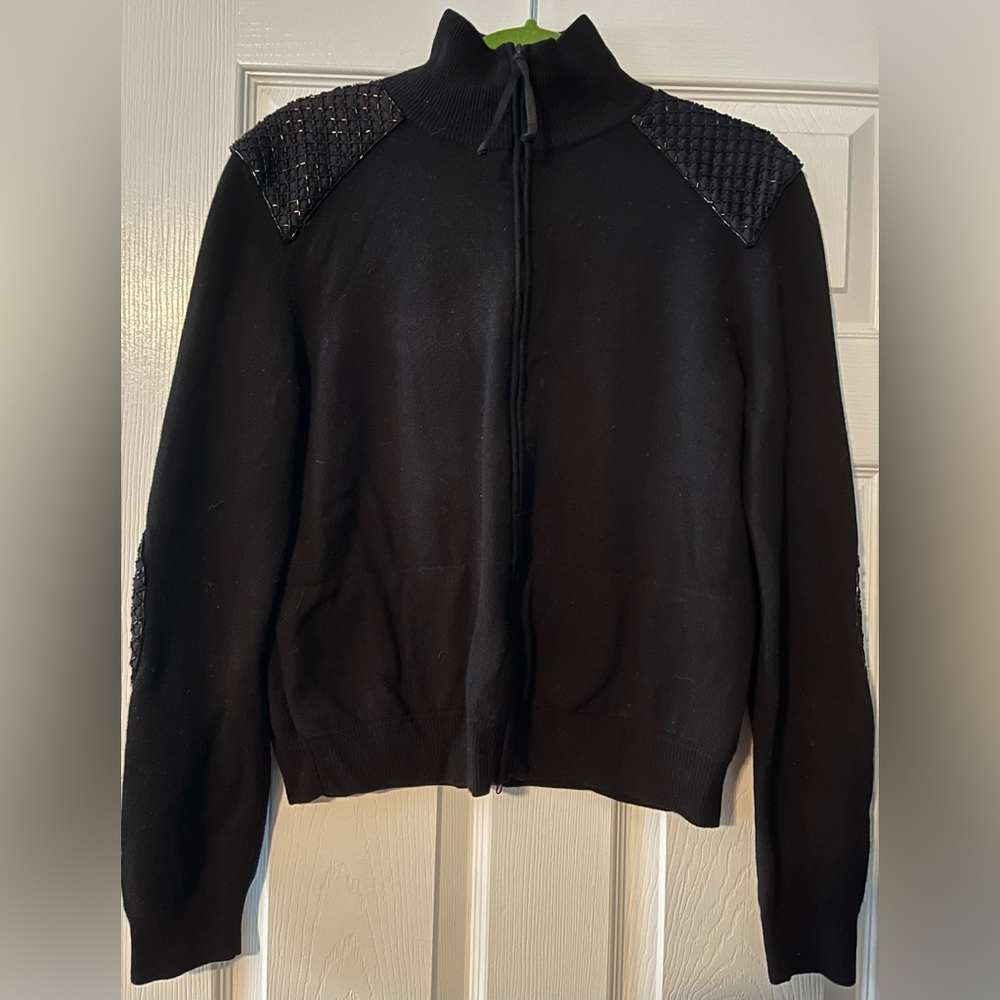 NWT Black Valentino Full Zip Cashmere/Wool Blend Sweater with Beading. Size XL